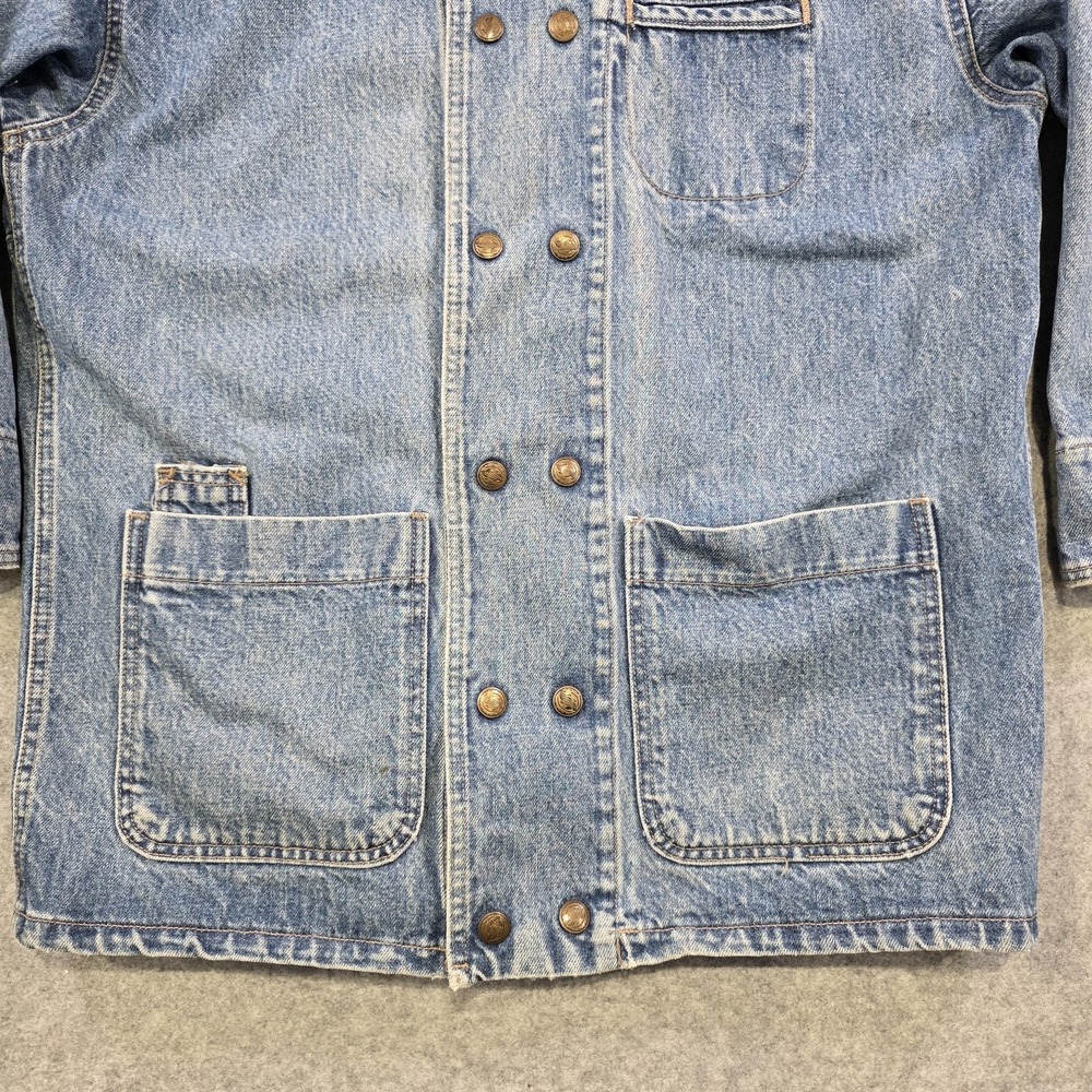 VTG Driver Jacket Mens Medium Blue Denim Chore Workwear Utility Snap Made USA - Picture 3 of 16